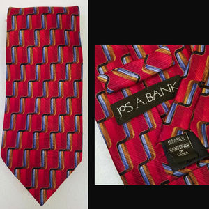 Jos A Bank Red Stairstep Silk Tie Necktie